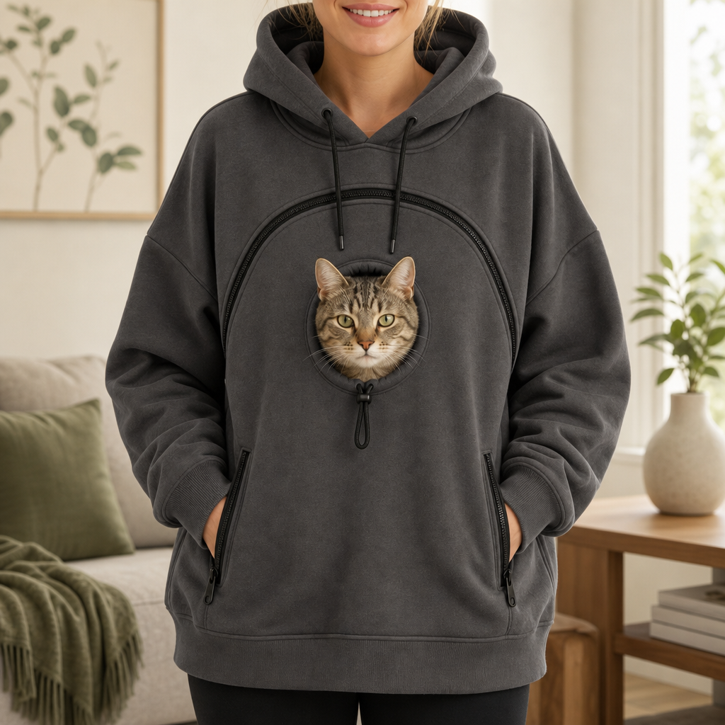 Aglowpet Cat Pouch Hoodie — Cozy Zip-Up for Pet Parents