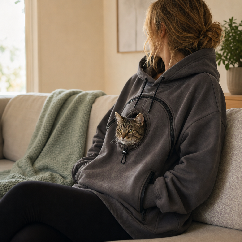 Aglowpet Cat Pouch Hoodie — Cozy Zip-Up for Pet Parents