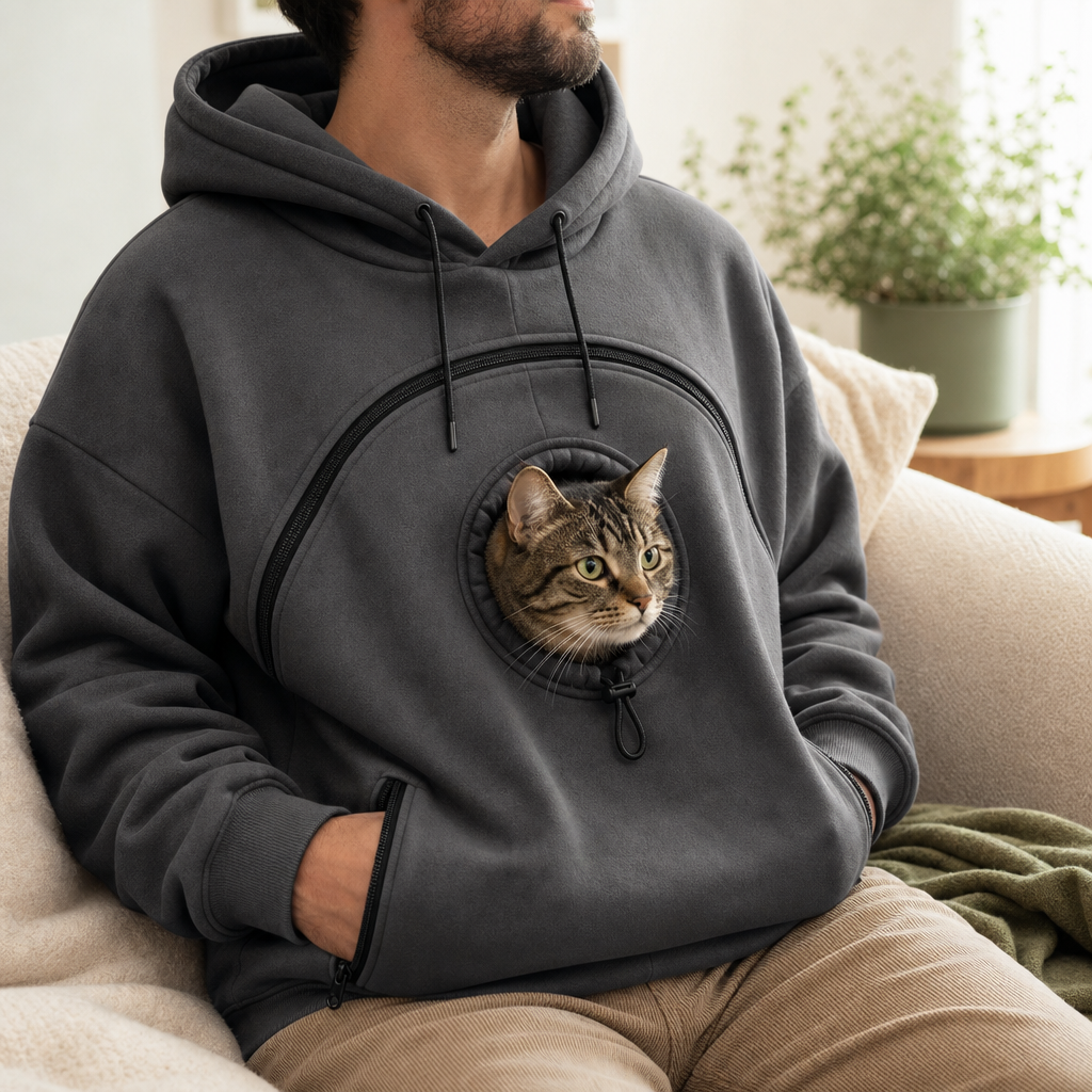 Aglowpet Cat Pouch Hoodie — Cozy Zip-Up for Pet Parents