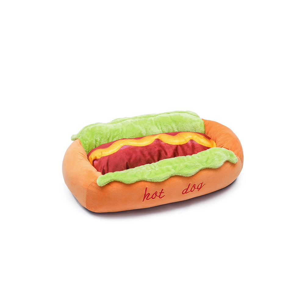 Hot Dog Pet Bed — Plush Sausage Dog & Cat Bed with Washable Cushion